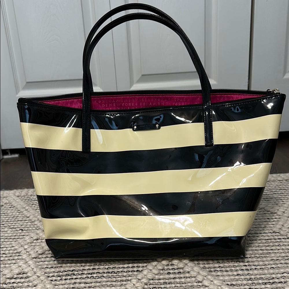 Black and Cream Striped Tote Bag